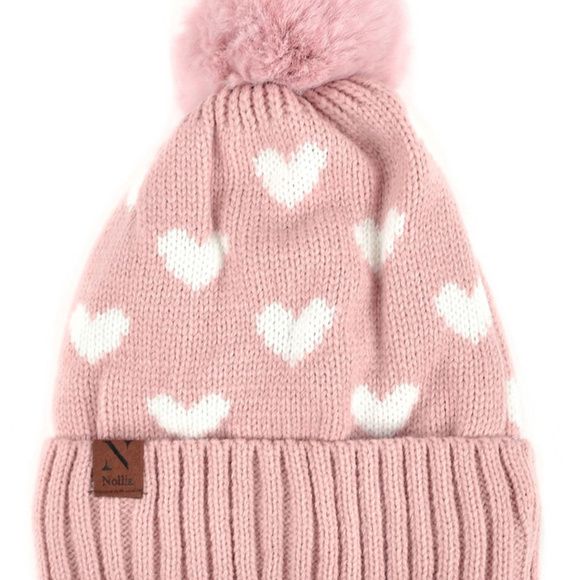 SET OF WOMAN'S KNIT HEARTS AND POM POM HAT BEANIES - Picture 4 of 8